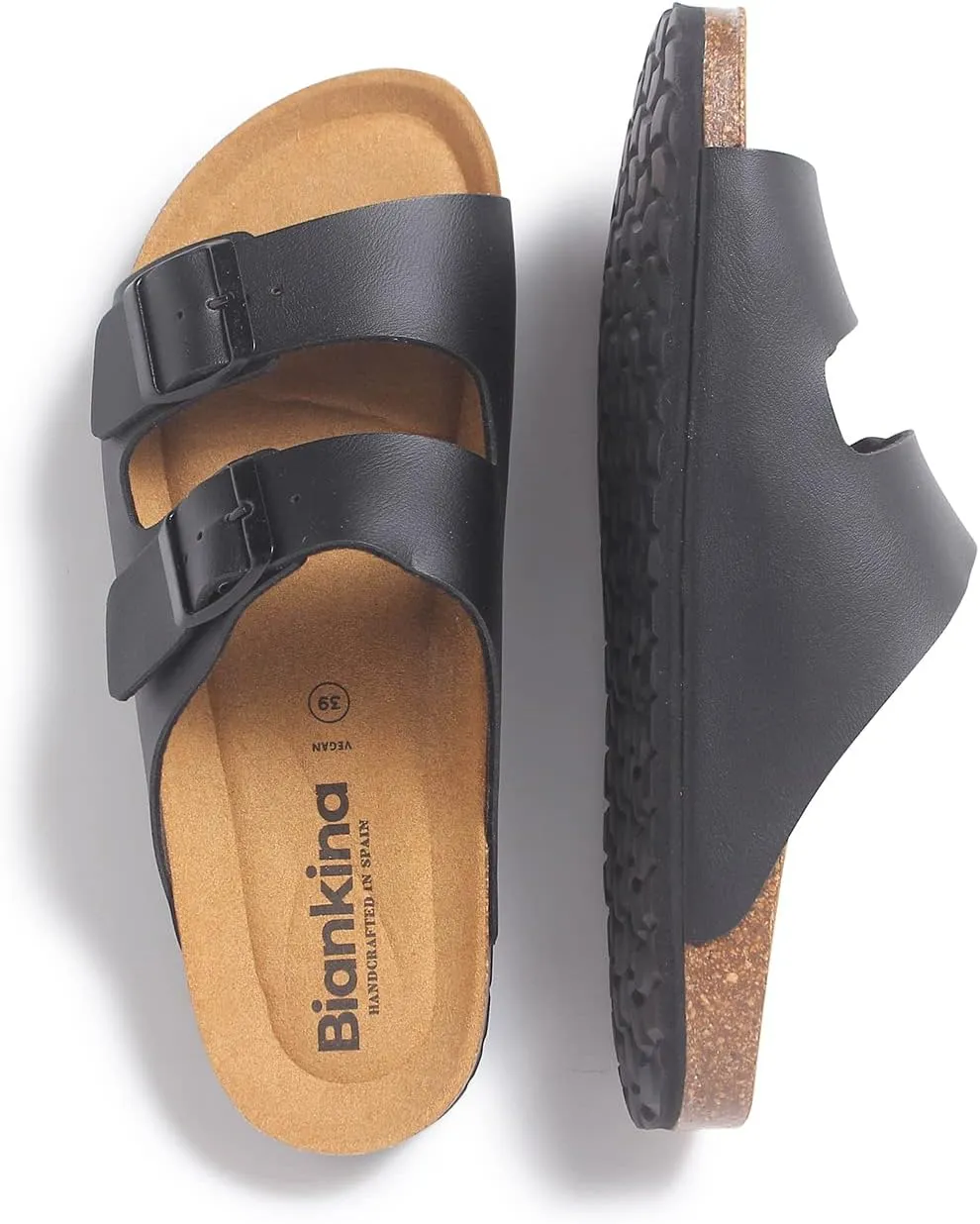 Marbella Two Strap Bio Sandals for Women - Sustainable, Eco Friendly, Vegan Leather Sandals. Recycled Upper, Comfy Insole, Cork Midsole, EVA Sole. Made in Spain