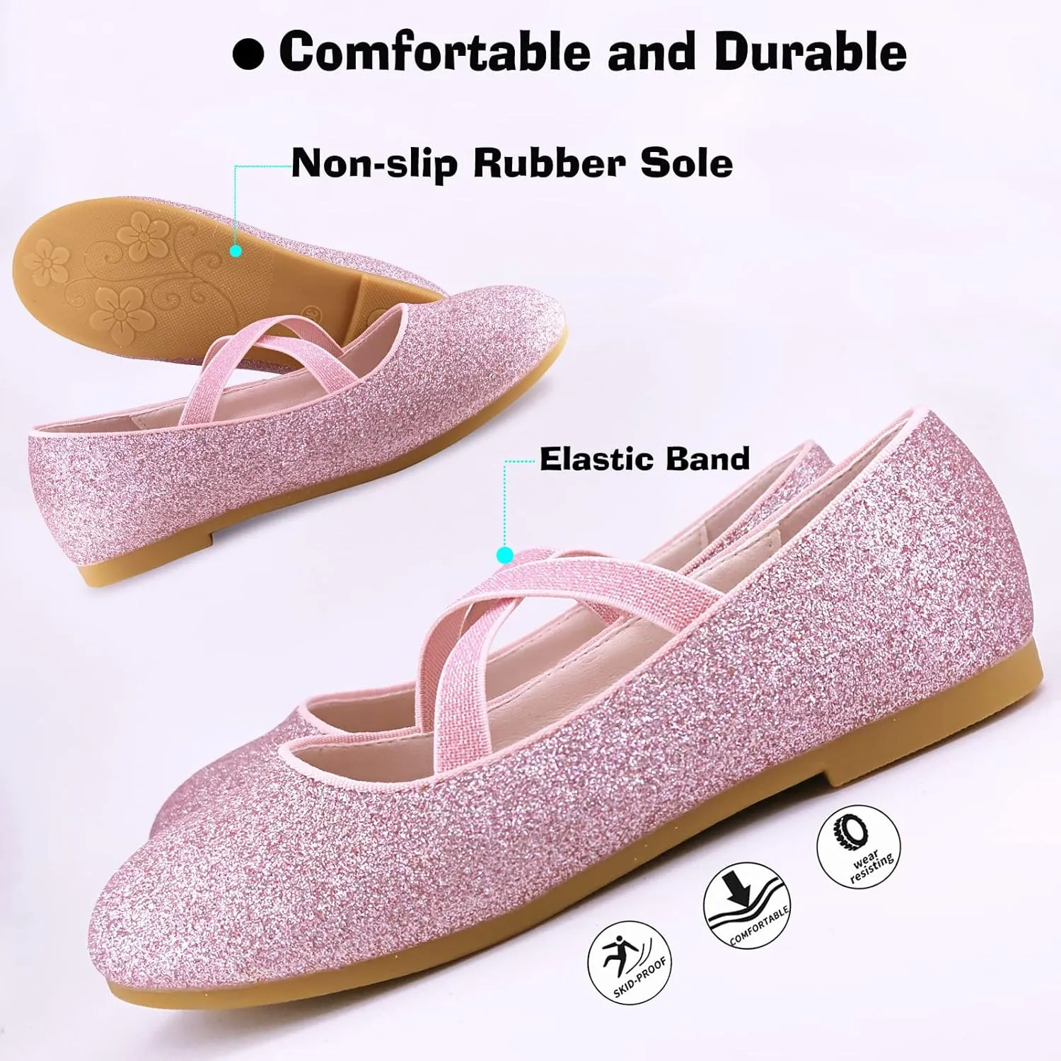 Mei MACLEOD Girls Ballet Flats Glitter Mary Jane Dress Shoes Ballerina
