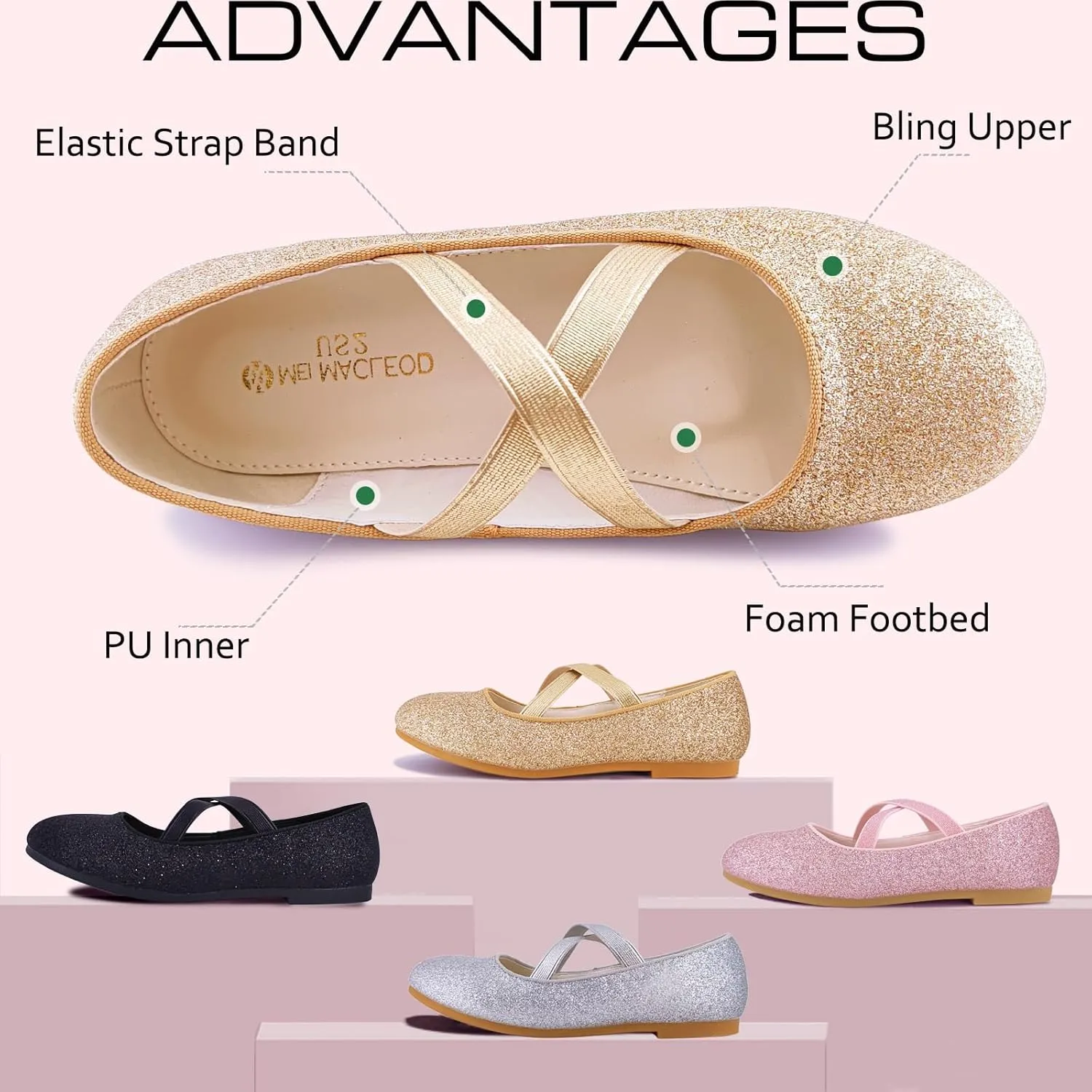 Mei MACLEOD Girl's Mary Jane Shoes Ballerina Shoes, Princess Dress Shoes for Party Wedding