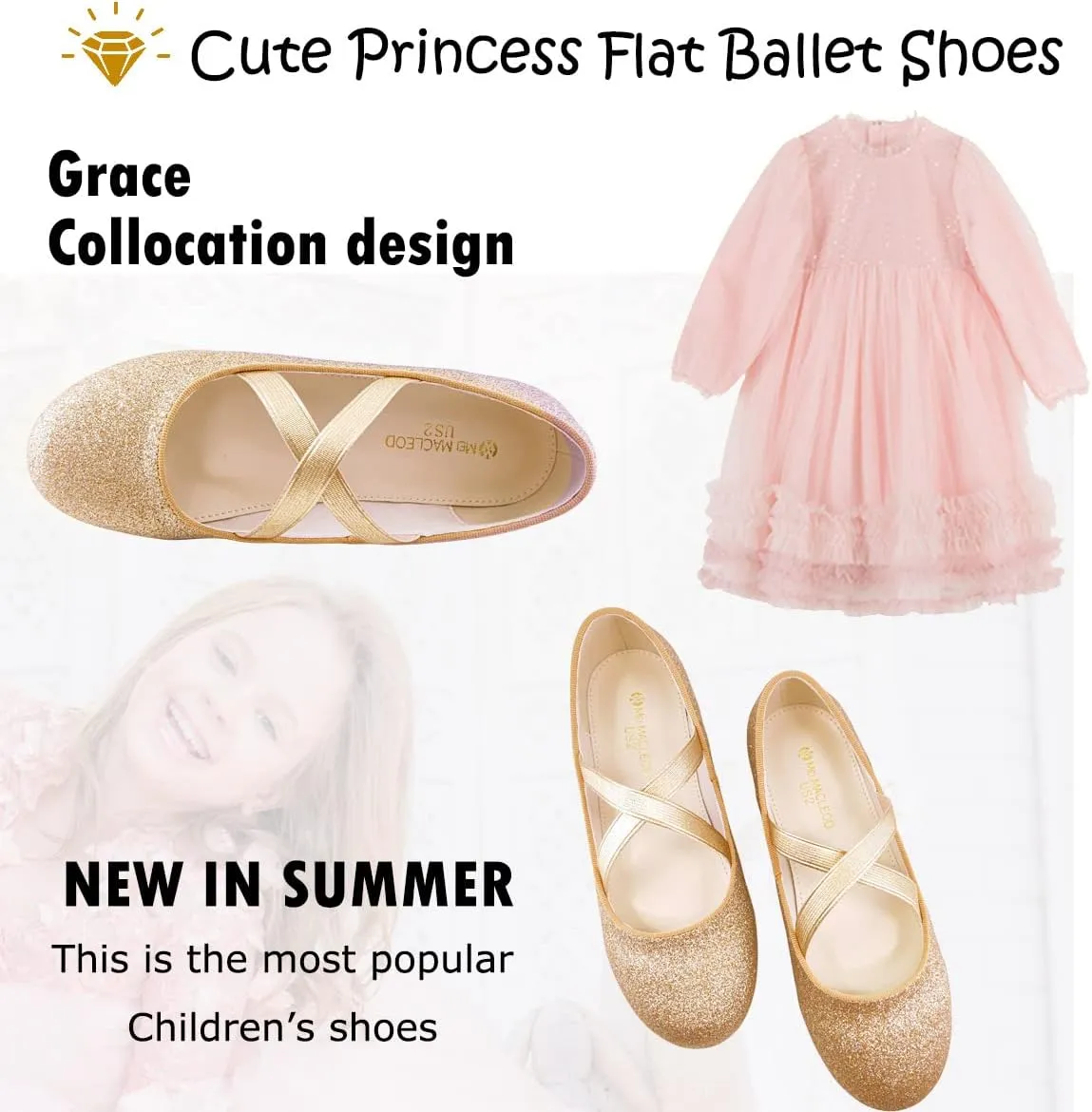 Mei MACLEOD Girl's Mary Jane Shoes Ballerina Shoes, Princess Dress Shoes for Party Wedding