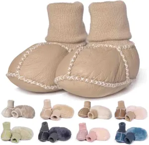 Mel&Syd Fleece Baby Booties, Unisex Geninue Australian Sheepskin Baby Booties, Infant Booties 0-12 Months