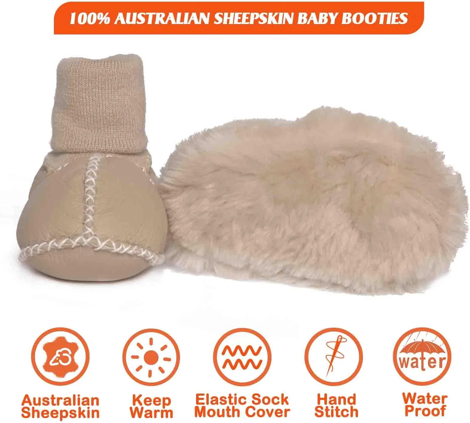 Mel&Syd Fleece Baby Booties, Unisex Geninue Australian Sheepskin Baby Booties, Infant Booties 0-12 Months