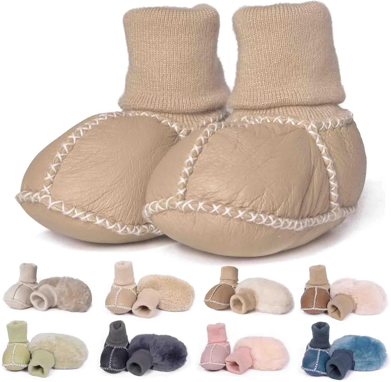 Mel&Syd Fleece Baby Booties, Unisex Geninue Australian Sheepskin Baby Booties, Infant Booties 0-12 Months