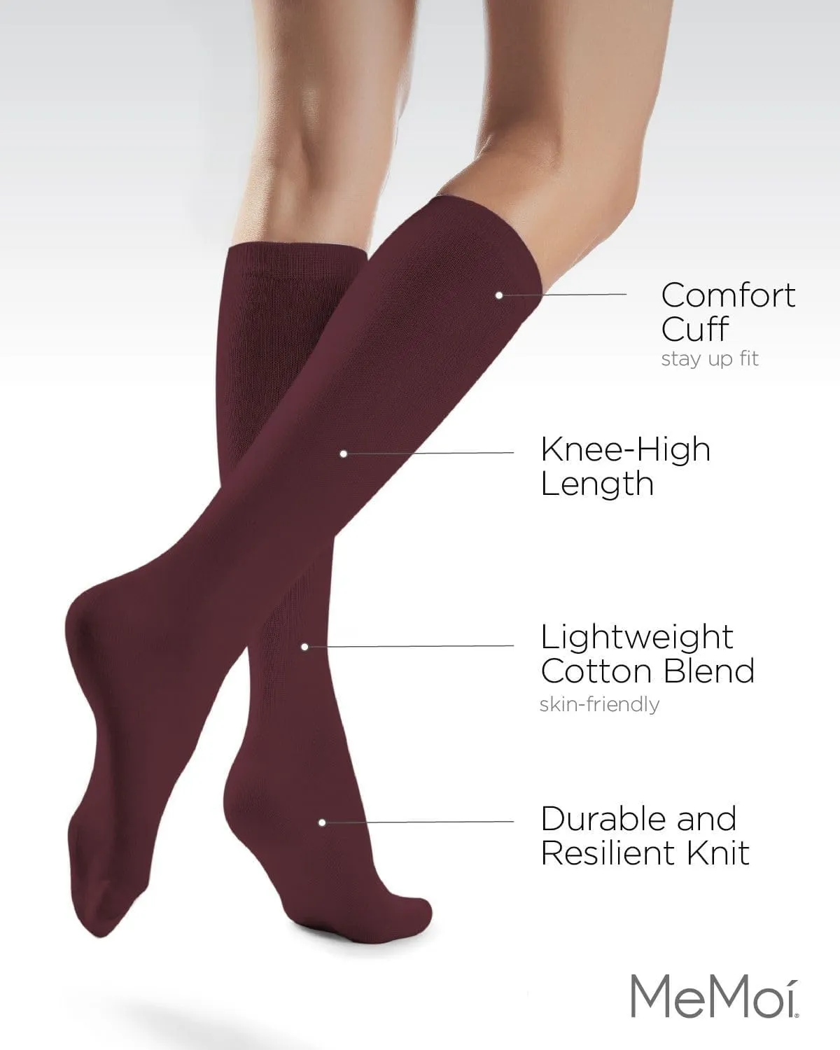 MeMoi Solid Knit Knee High Socks for Women, Comfortable Cotton Blend Knee High Socks - One Size
