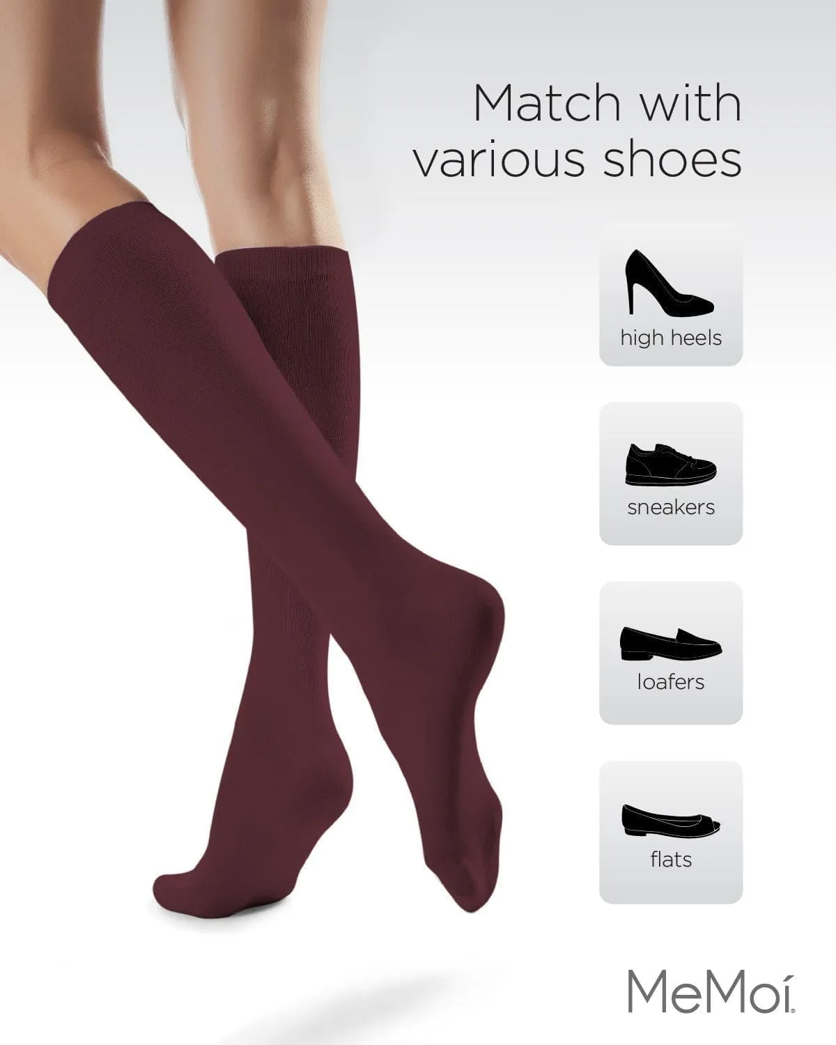 MeMoi Solid Knit Knee High Socks for Women, Comfortable Cotton Blend Knee High Socks - One Size