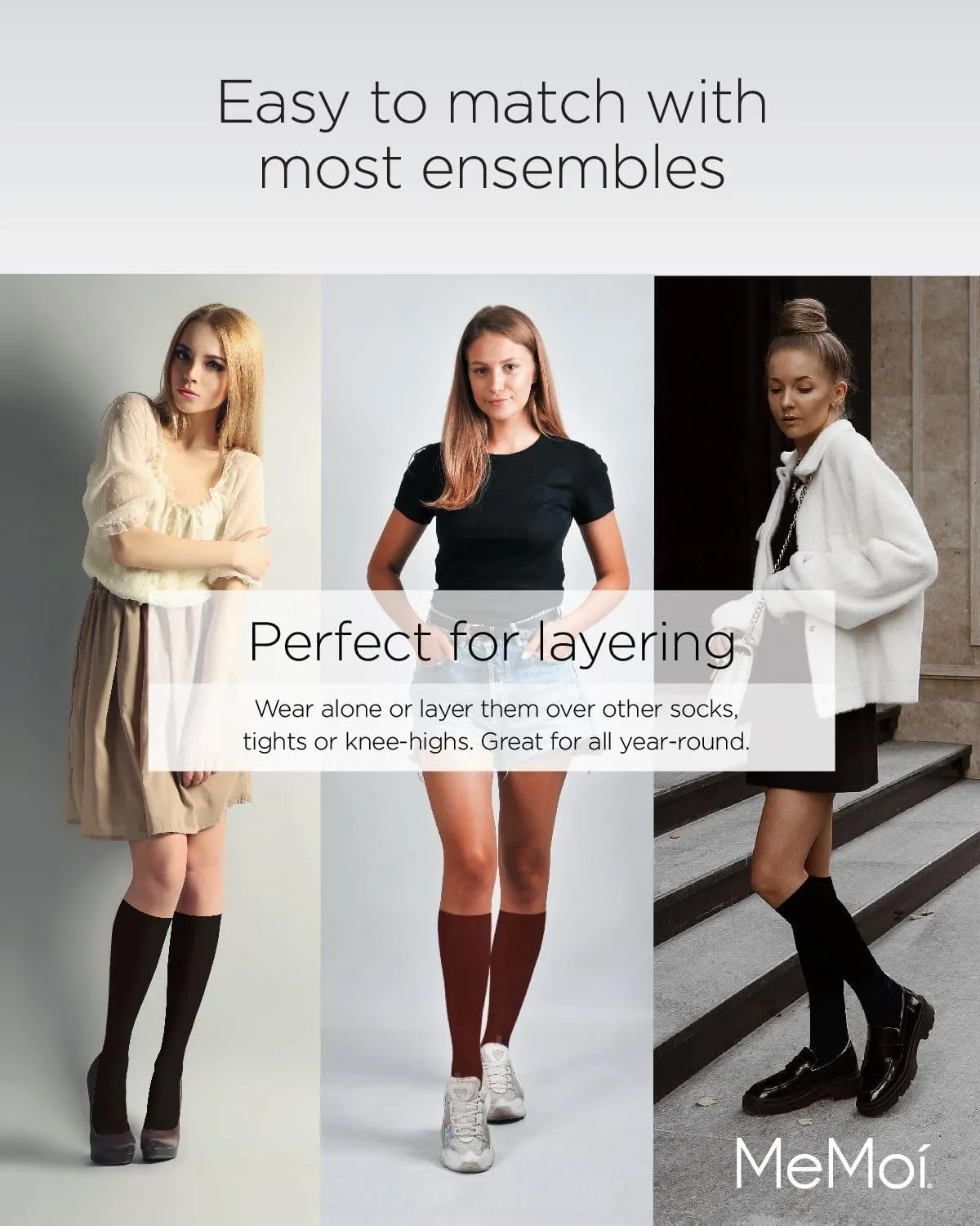 MeMoi Solid Knit Knee High Socks for Women, Comfortable Cotton Blend Knee High Socks - One Size