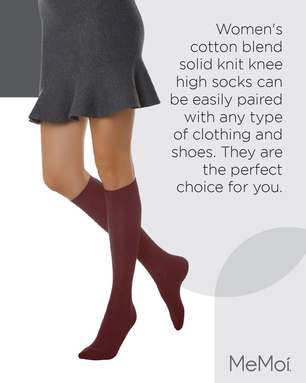MeMoi Solid Knit Knee High Socks for Women, Comfortable Cotton Blend Knee High Socks - One Size