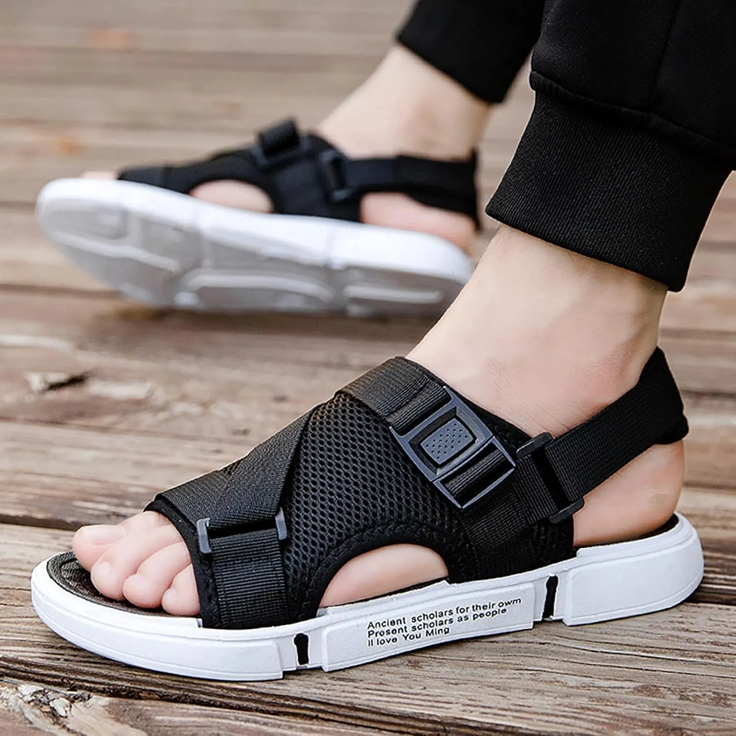 Men Sports Sandals Fashion Solid Color Hollow Out Casual Breathable Slippers Shoes Mens Leather Fisherman Sandals Men Shoes M