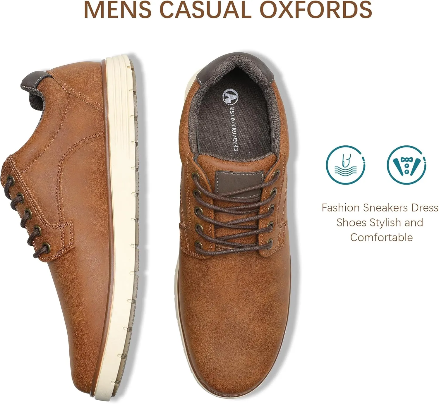 Men's Casual Dress Sneakers Lace Up Formal Oxfords Dress Shoes for Men Slip-on Comfortable Brown Shoes for Bussiness/Travel/Work