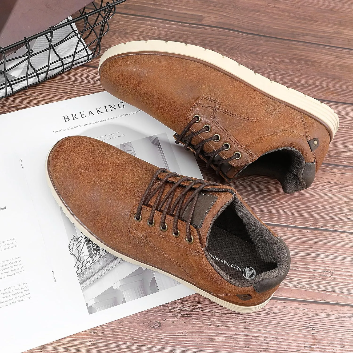 Men's Casual Dress Sneakers Lace Up Formal Oxfords Dress Shoes for Men Slip-on Comfortable Brown Shoes for Bussiness/Travel/Work