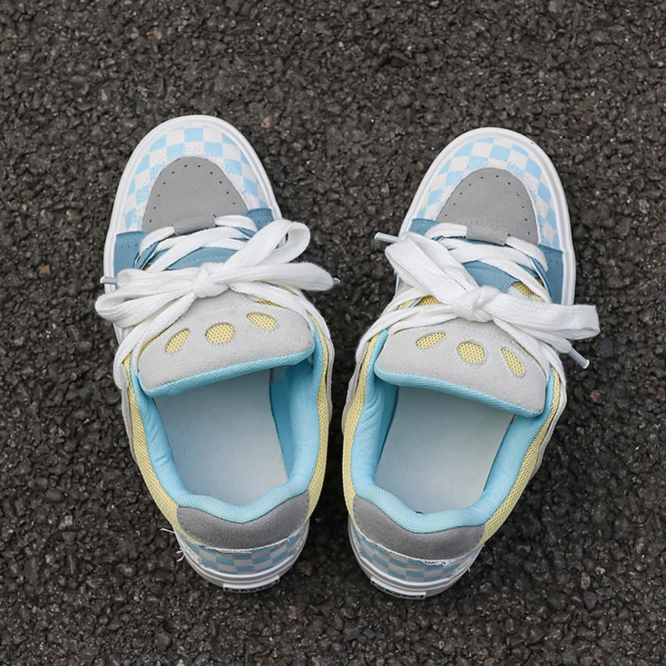 Men's Casual Low Top Sneakers Women Lace-Up Walking Flats Fashion Colorblock Skateboard Shoes