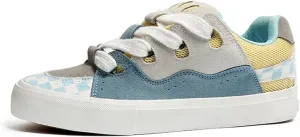 Men's Casual Low Top Sneakers Women Lace-Up Walking Flats Fashion Colorblock Skateboard Shoes