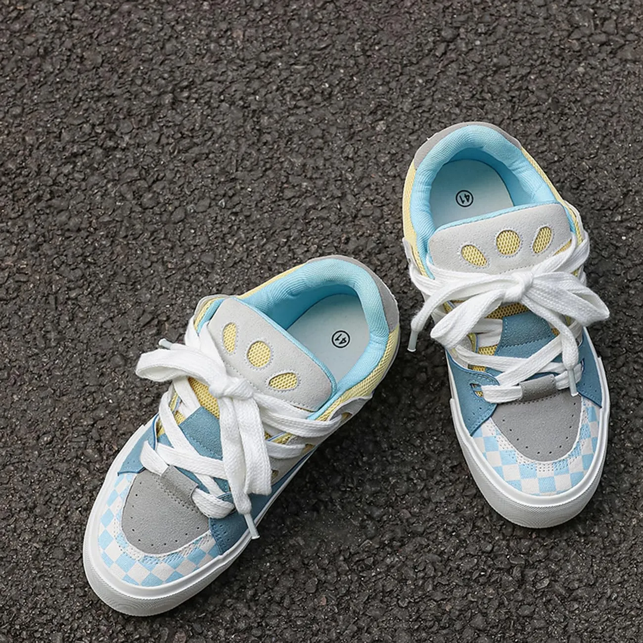 Men's Casual Low Top Sneakers Women Lace-Up Walking Flats Fashion Colorblock Skateboard Shoes