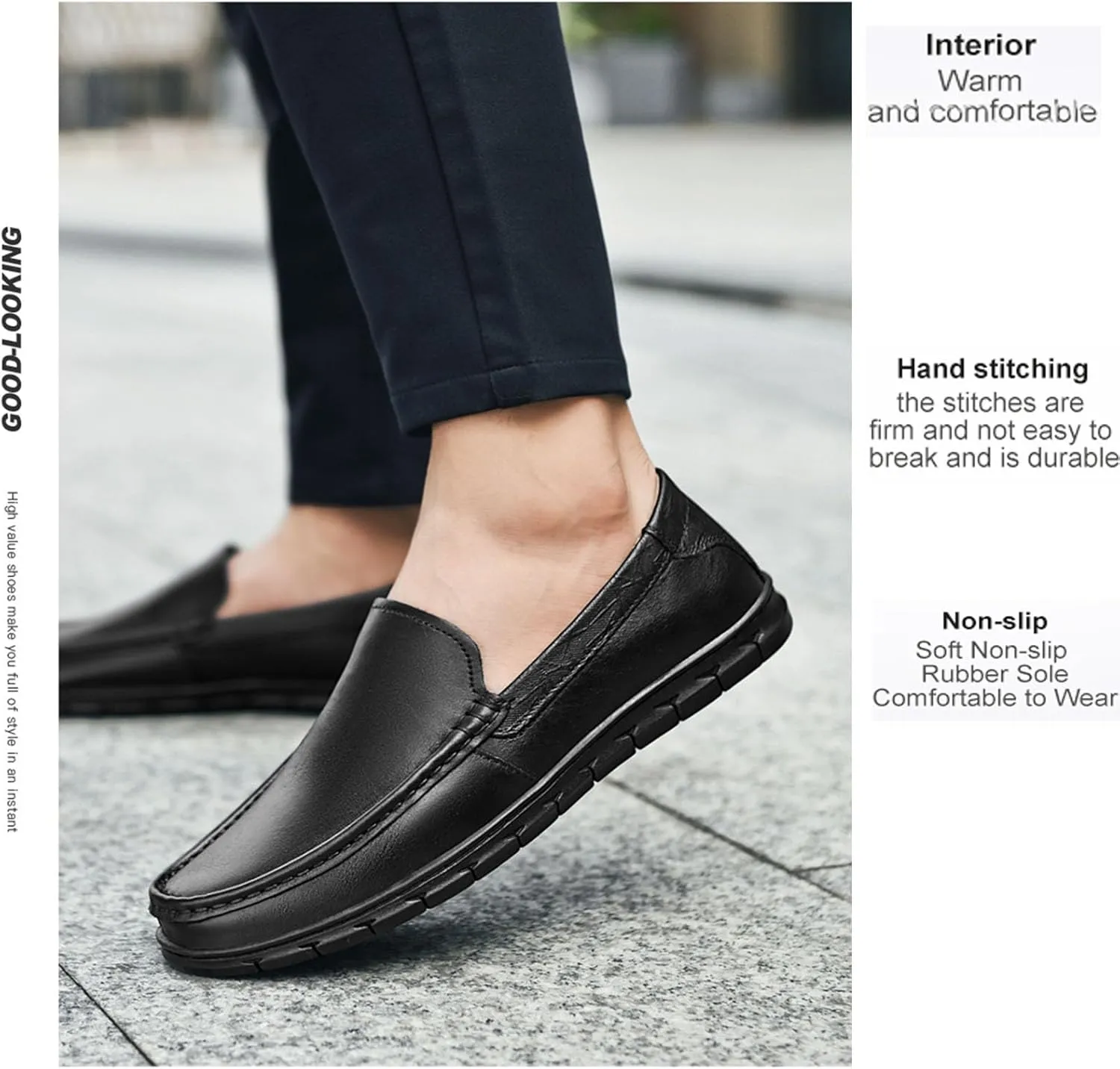 Men's Classic Business Leather Driving Loafers Fashion Comfortable Non-Slip Soft Casual Boat Shoes Formal Dress Shoes