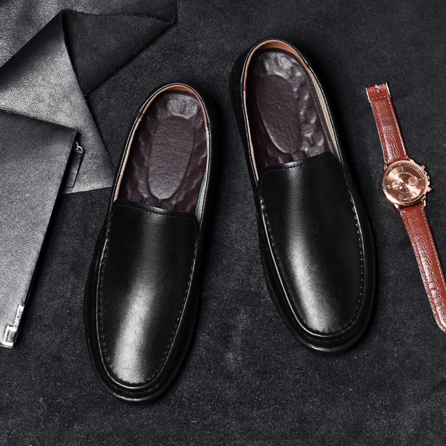 Men's Classic Business Leather Driving Loafers Fashion Comfortable Non-Slip Soft Casual Boat Shoes Formal Dress Shoes