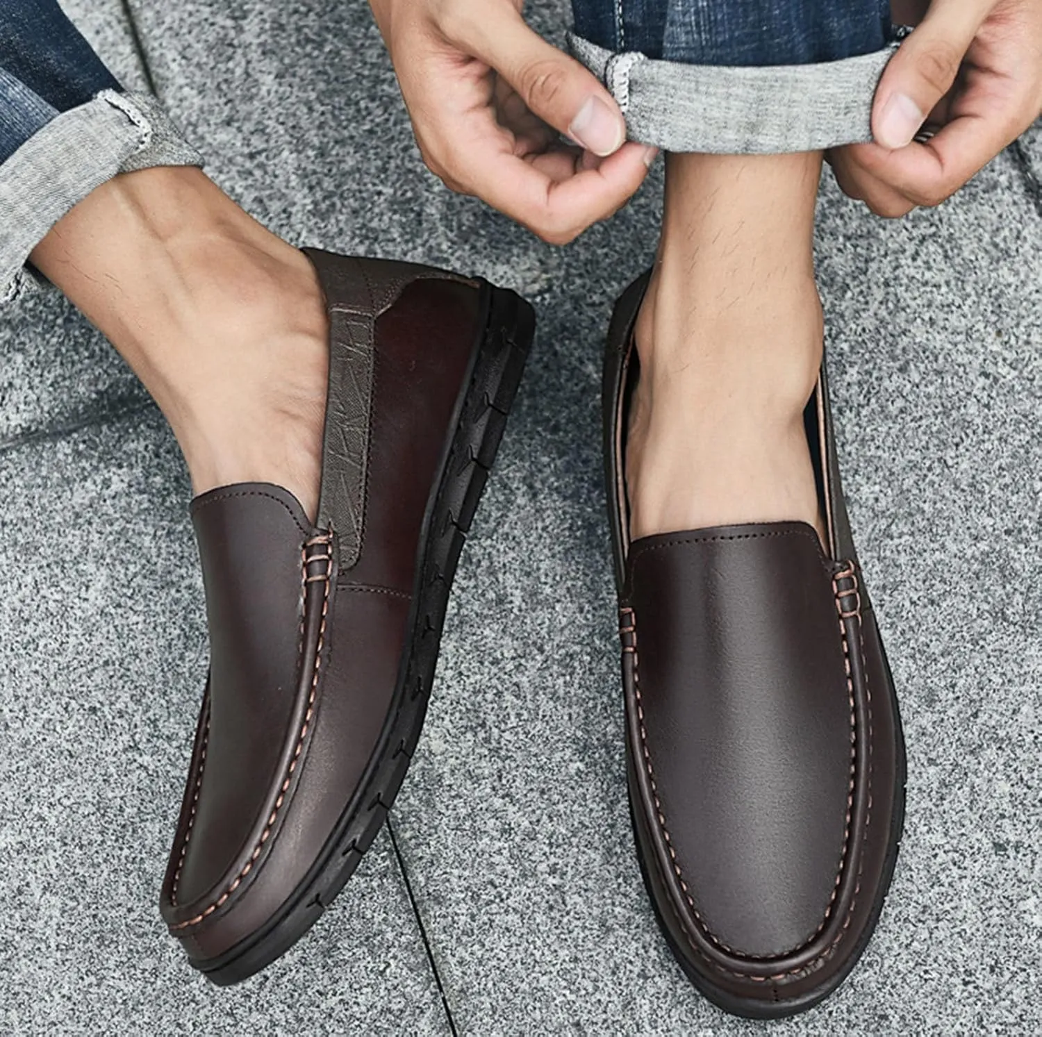 Men's Classic Business Leather Driving Loafers Fashion Comfortable Non-Slip Soft Casual Boat Shoes Formal Dress Shoes