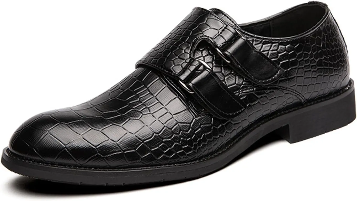 Men's Leather Print Slip-on Dressy Loafers,Fashion Double Monk Strap Business Casual Brogue Shoes,Comfortable Non-Slip Wedding Formal Shoes