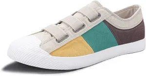 Men’s Low Top Canvas Walking Shoes,Slip on Casual Fashion Sneakers Retro Colorblock Casual Shoes