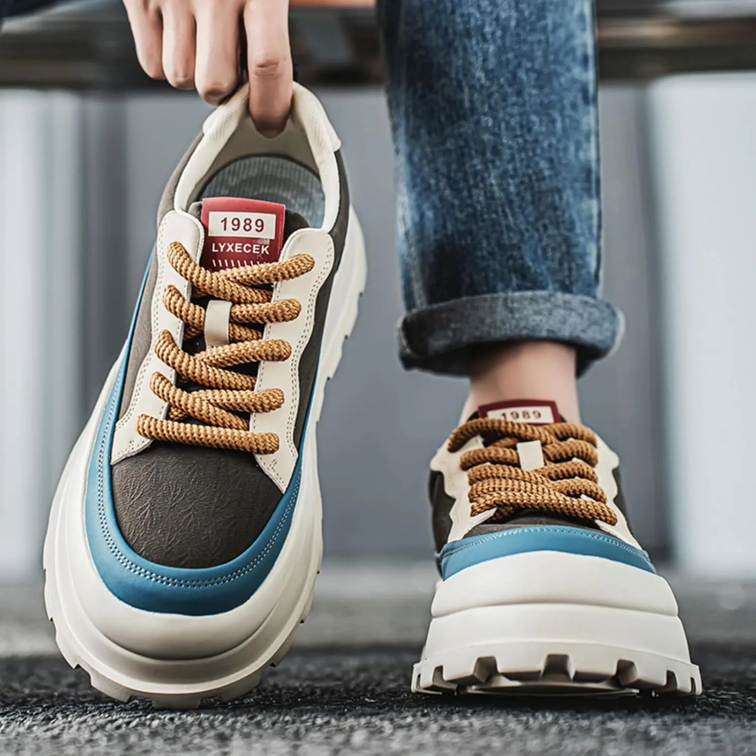 Men's Platform Retro Sneakers Classic Trainers Casual Footwear Tennis Running Chunky Lace - up Stylish Walking Shoes