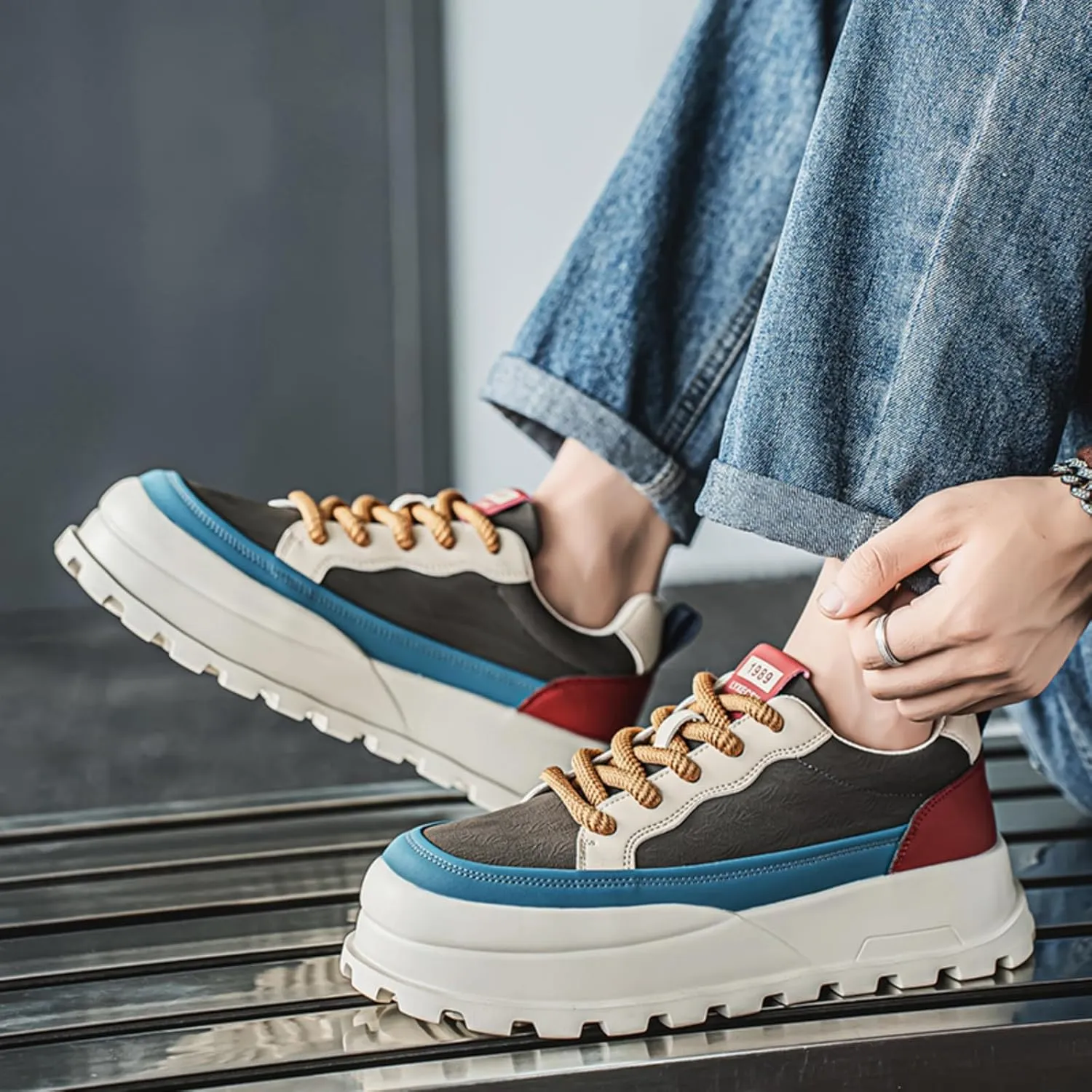 Men's Platform Retro Sneakers Classic Trainers Casual Footwear Tennis Running Chunky Lace - up Stylish Walking Shoes