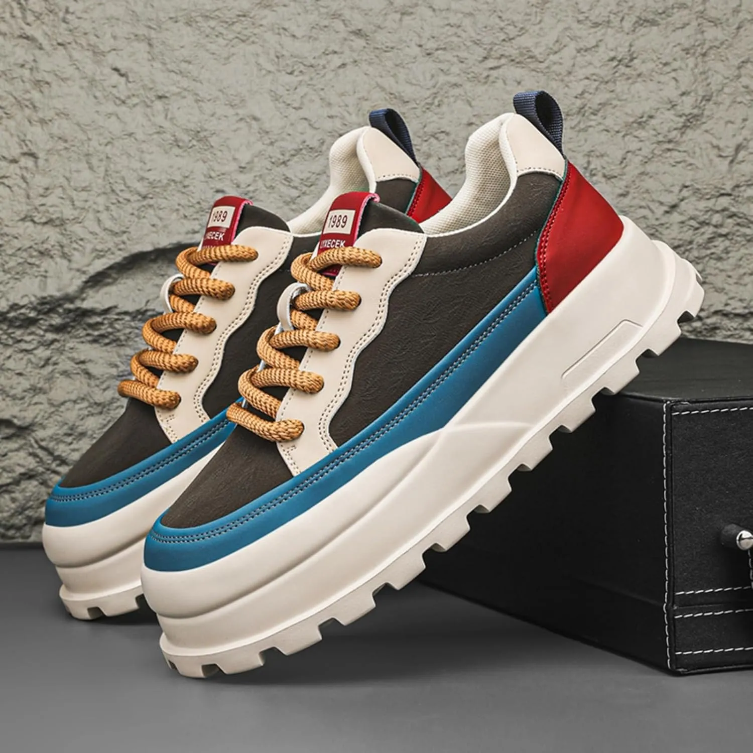 Men's Platform Retro Sneakers Classic Trainers Casual Footwear Tennis Running Chunky Lace - up Stylish Walking Shoes