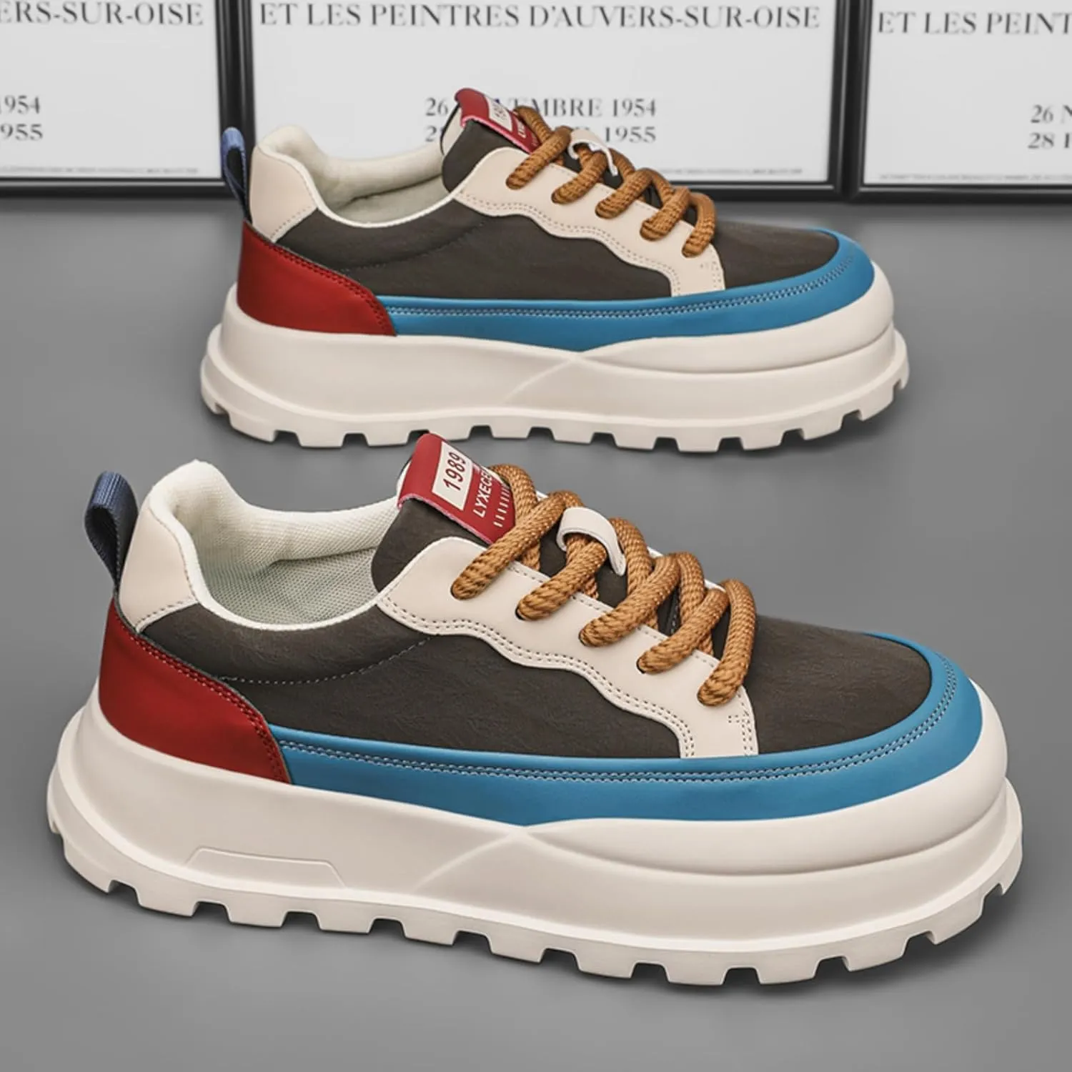 Men's Platform Retro Sneakers Classic Trainers Casual Footwear Tennis Running Chunky Lace - up Stylish Walking Shoes