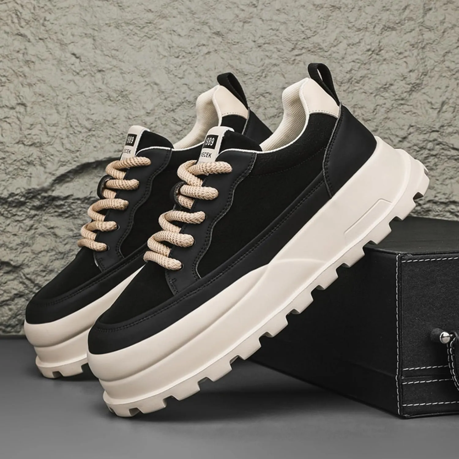 Men's Platform Retro Sneakers Classic Trainers Casual Footwear Tennis Running Chunky Lace - up Stylish Walking Shoes