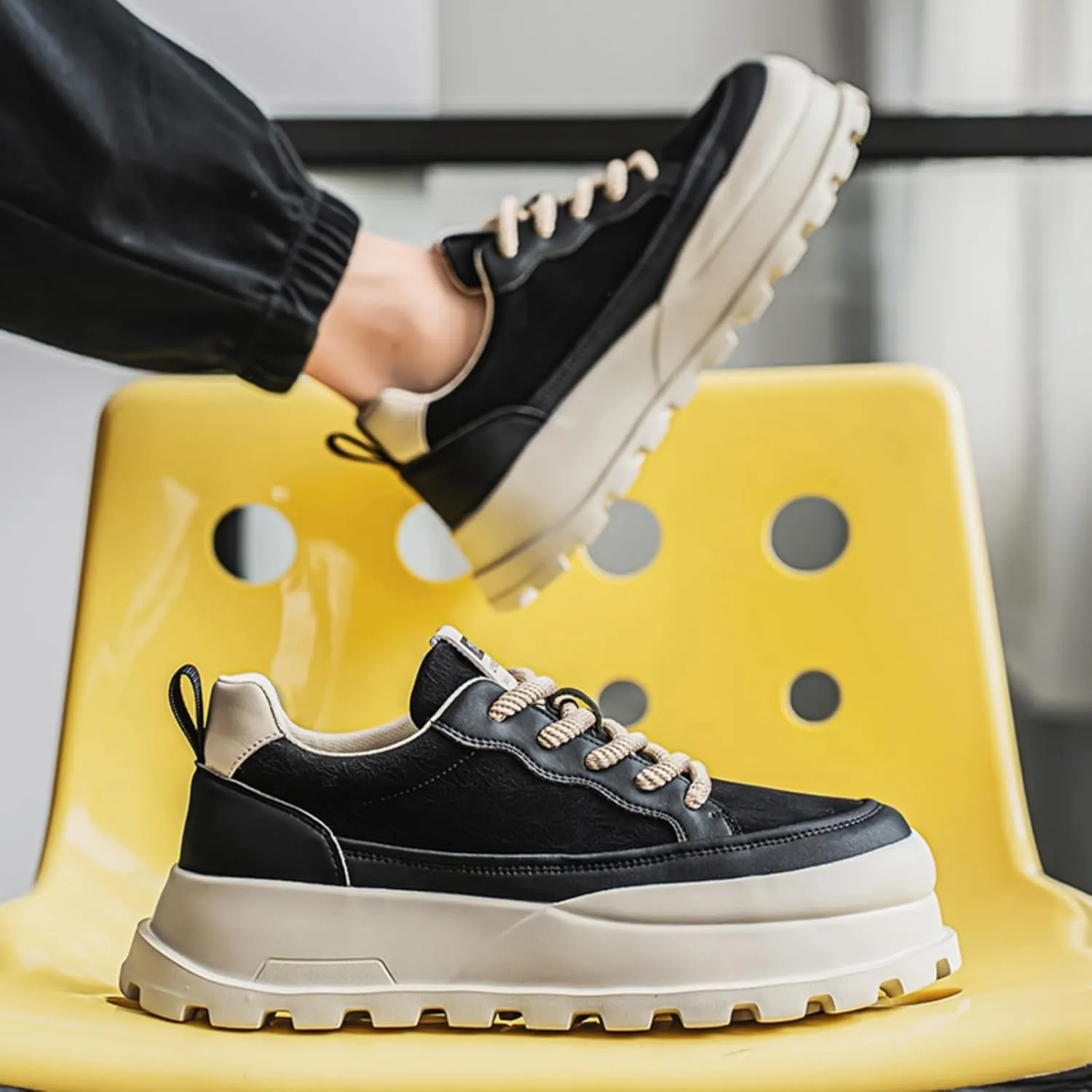 Men's Platform Retro Sneakers Classic Trainers Casual Footwear Tennis Running Chunky Lace - up Stylish Walking Shoes