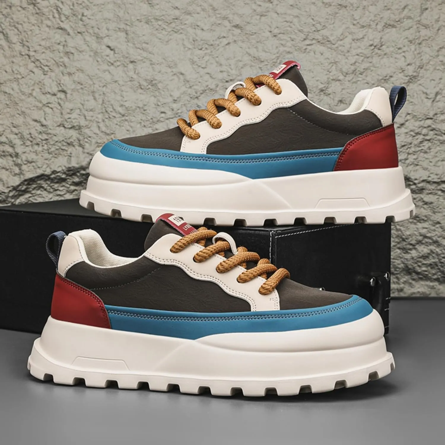 Men's Platform Retro Sneakers Classic Trainers Casual Footwear Tennis Running Chunky Lace - up Stylish Walking Shoes