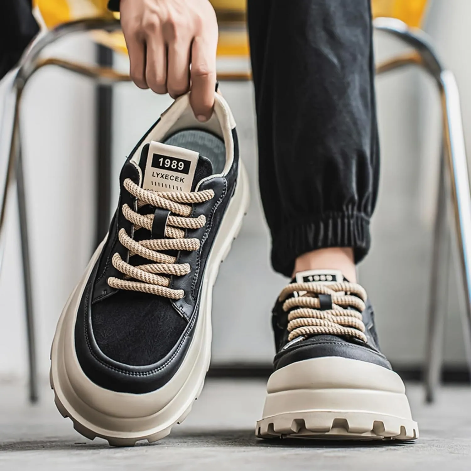 Men's Platform Retro Sneakers Classic Trainers Casual Footwear Tennis Running Chunky Lace - up Stylish Walking Shoes