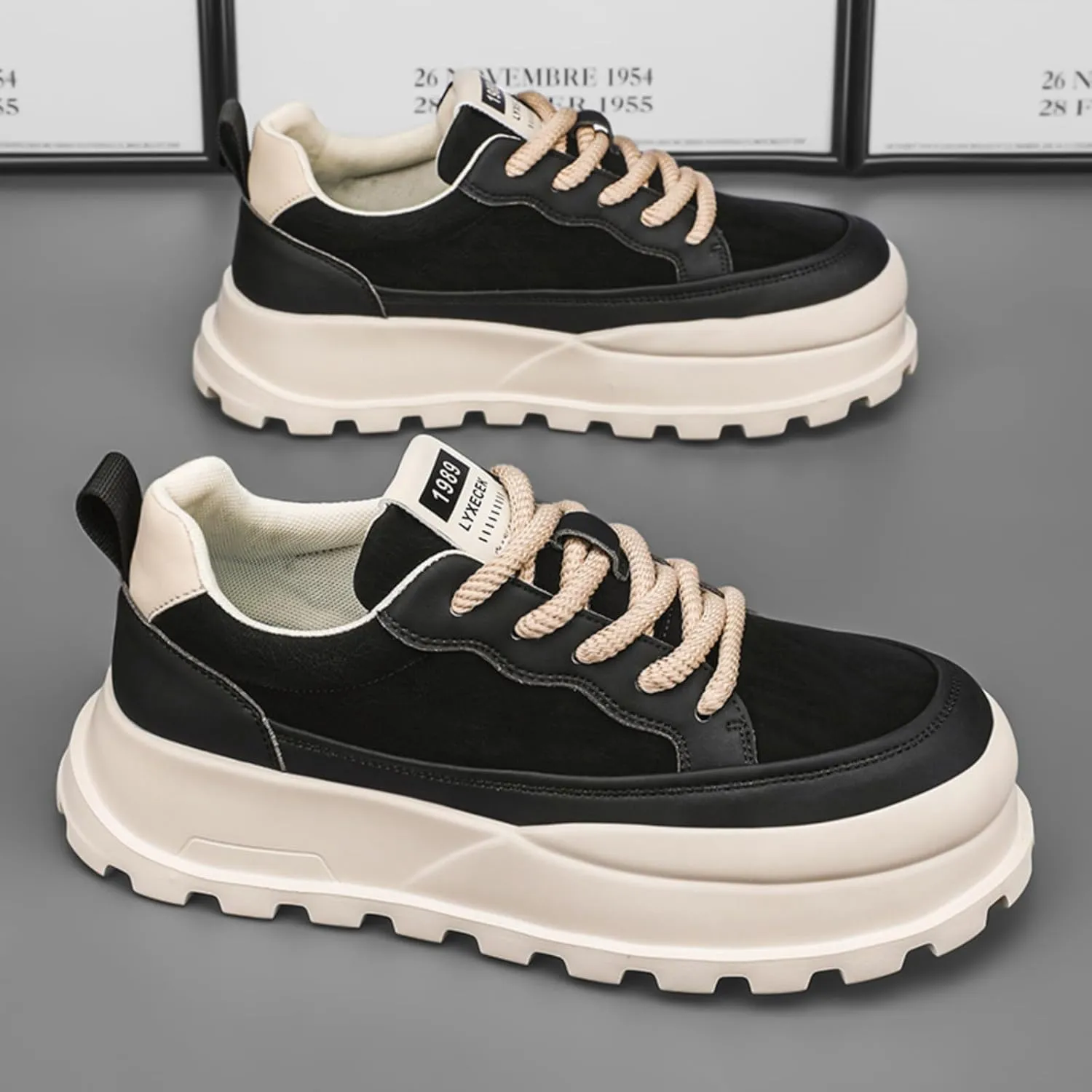 Men's Platform Retro Sneakers Classic Trainers Casual Footwear Tennis Running Chunky Lace - up Stylish Walking Shoes