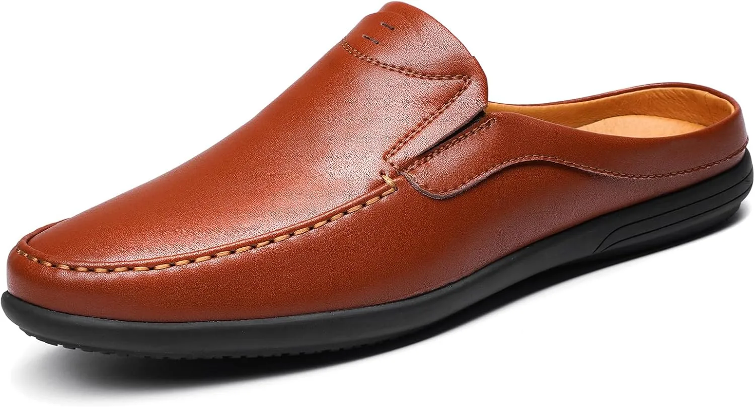 Men's Slip-on Loafers, Handmade Leather Slippers, Breathable, Comfortable, Soft, Hand-Sewn Heelless Casual Shoes Men
