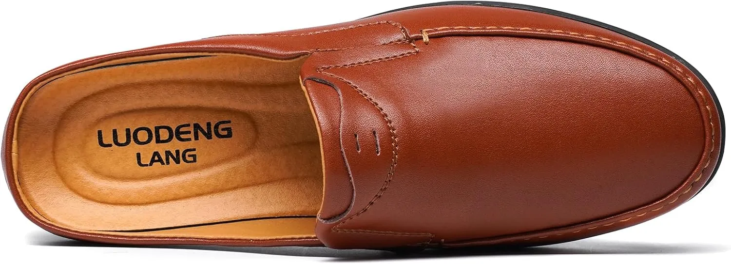 Men's Slip-on Loafers, Handmade Leather Slippers, Breathable, Comfortable, Soft, Hand-Sewn Heelless Casual Shoes Men