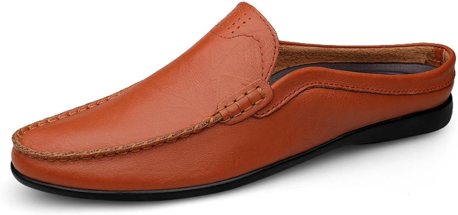 Men's Slip-on Loafers, Handmade Leather Slippers, Breathable, Comfortable, Soft, Hand-Sewn Heelless Casual Shoes Men