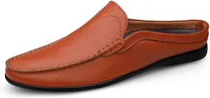 Men's Slip-on Loafers, Handmade Leather Slippers, Breathable, Comfortable, Soft, Hand-Sewn Heelless Casual Shoes Men