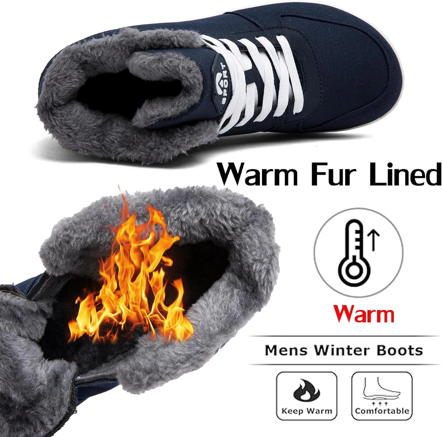 Men's Snow Ankle Boots - Fur Lined Winter Warm Anti-Slip Water Resistant Booties - Outdoor Walking Boots 6.5-11.5US