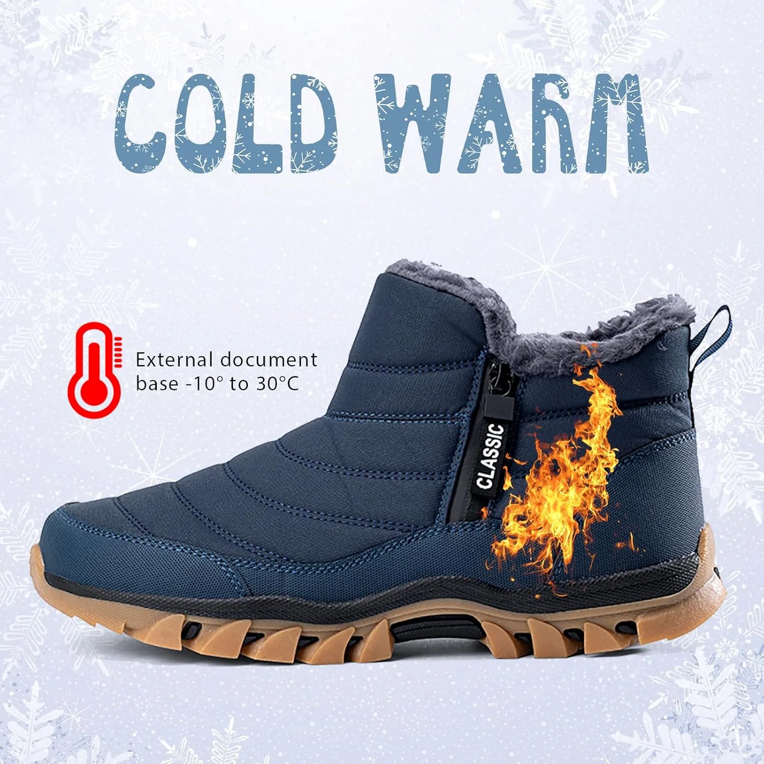 Men's Snow Boots Lightweight Waterproof Winter Boots Fur Lined Anti-slip Cold Weather Shoes Winter Trekking Warm Ankle Boots