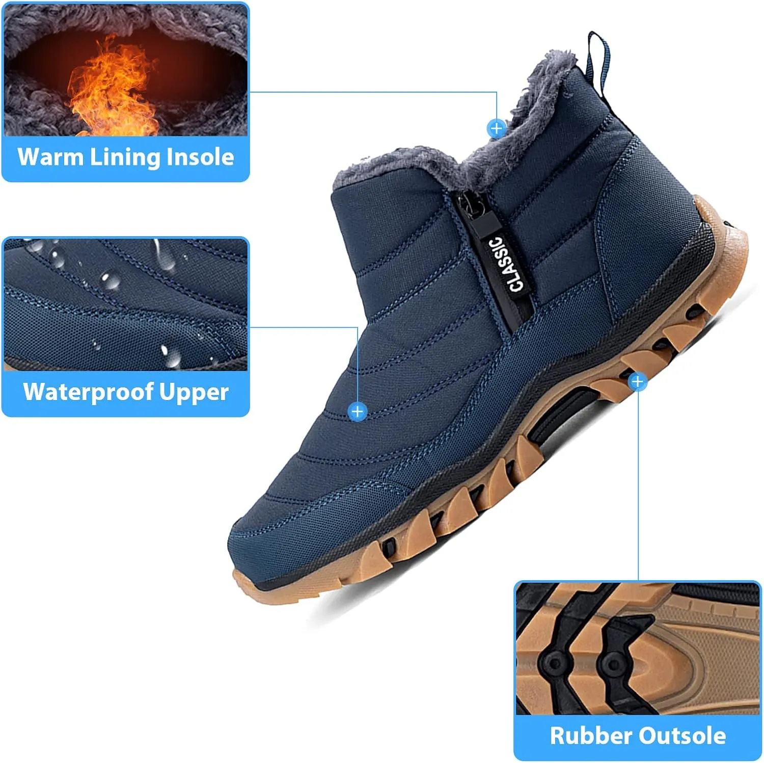 Men's Snow Boots Lightweight Waterproof Winter Boots Fur Lined Anti-slip Cold Weather Shoes Winter Trekking Warm Ankle Boots