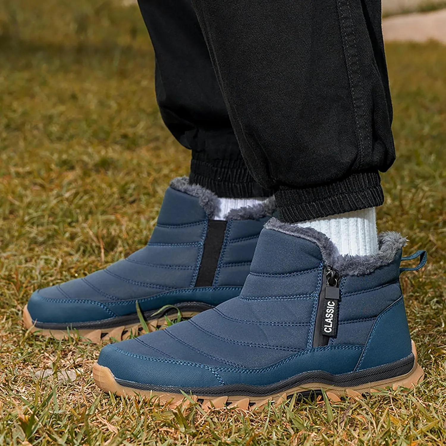 Men's Snow Boots Lightweight Waterproof Winter Boots Fur Lined Anti-slip Cold Weather Shoes Winter Trekking Warm Ankle Boots