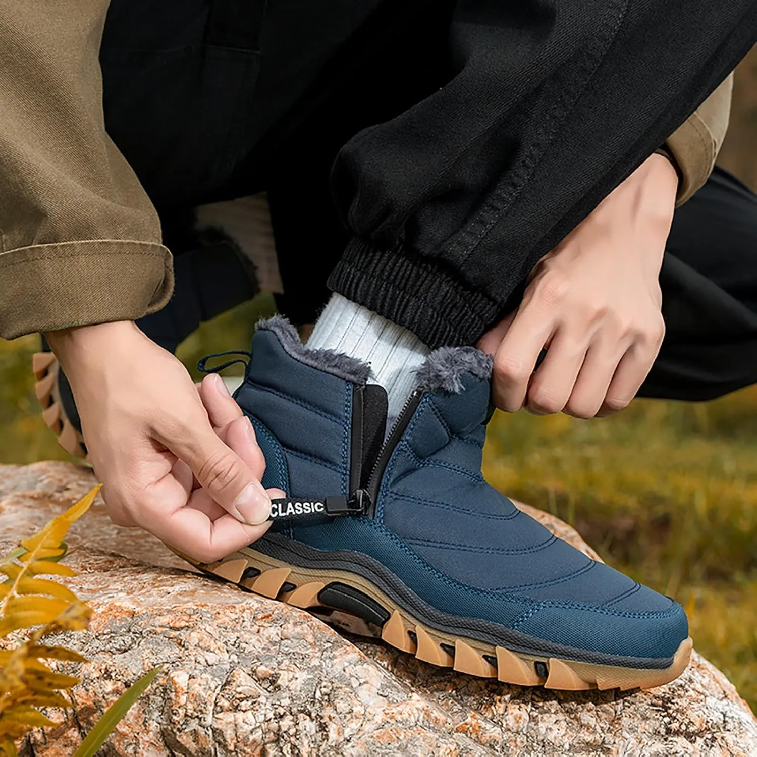 Men's Snow Boots Lightweight Waterproof Winter Boots Fur Lined Anti-slip Cold Weather Shoes Winter Trekking Warm Ankle Boots