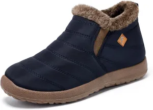 Men's Waterproof Slip On Snow Boots Comfort Warm Fur Lined Non Slip Outdoor Winter Booties Work Walking Lightweight High Top Cotton Shoes