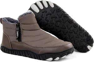 Mens Waterproof Warm Slip-On Snow Boots with Side Zipper Winter Fur Lined Non-Slip Outdoor Comfortable Walking Shoes