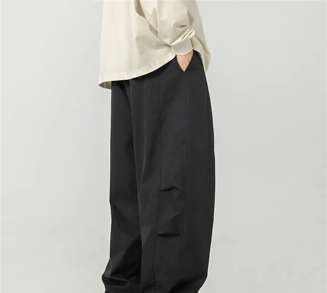 Men's Wide-Leg Retro Casual Pants with Embroidery and Drawstring Waist High Street Fashion Trousers