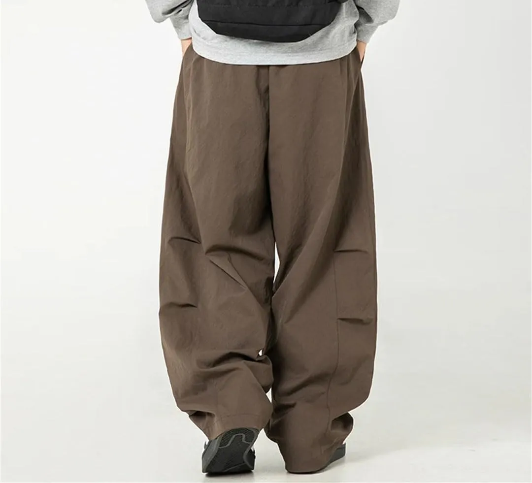 Men's Wide-Leg Retro Casual Pants with Embroidery and Drawstring Waist High Street Fashion Trousers