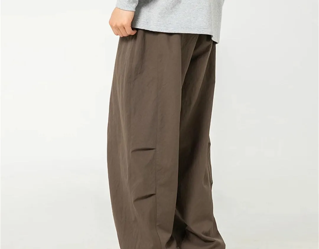 Men's Wide-Leg Retro Casual Pants with Embroidery and Drawstring Waist High Street Fashion Trousers
