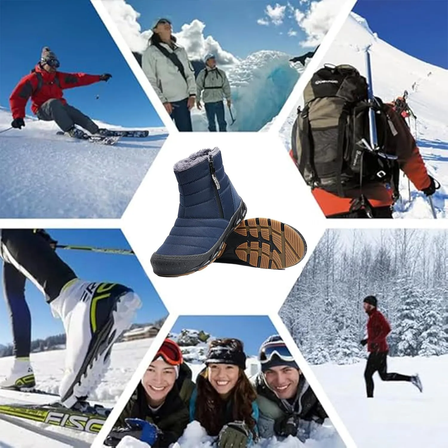Mens Winter Warm Snow Boots Fur Lined Anti-Slip Waterproof Winter Shoes Retro Anti-Collision Round Toe Zipper Closure Slip on Outdoor Boot