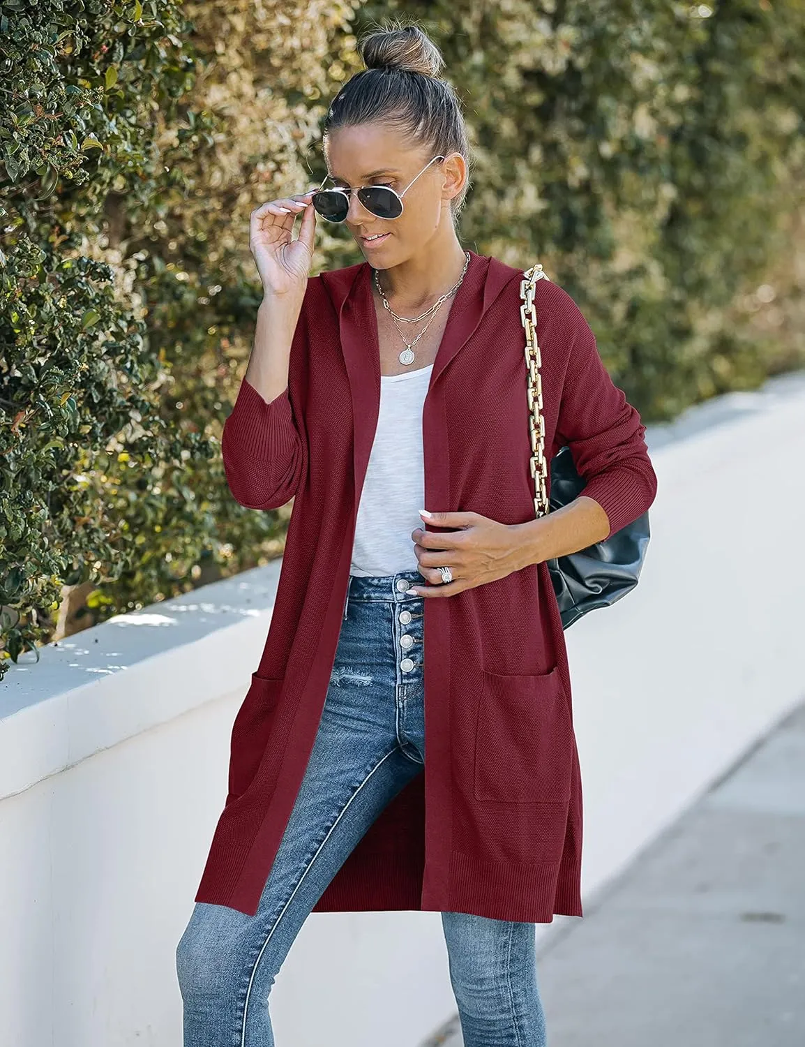 MEROKEETY Women's 2024 Long Sleeve Open Front Hoodie Knit Sweater Cardigan Outwear