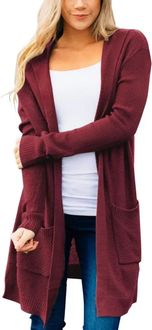 MEROKEETY Women's 2024 Long Sleeve Open Front Hoodie Knit Sweater Cardigan Outwear