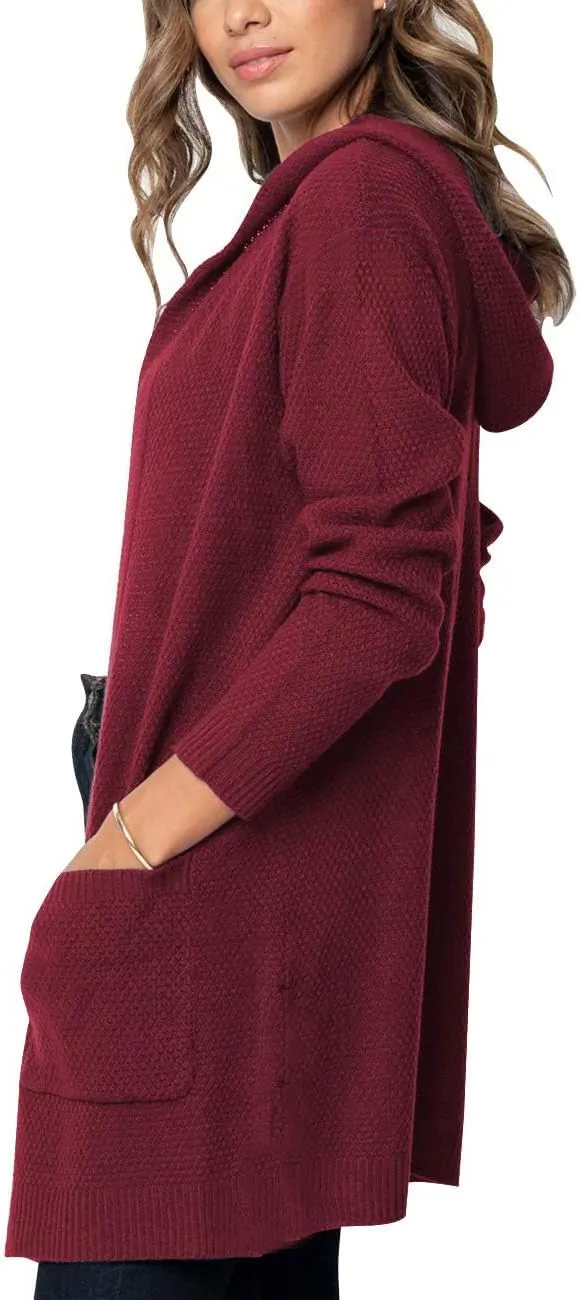 MEROKEETY Women's 2024 Long Sleeve Open Front Hoodie Knit Sweater Cardigan Outwear