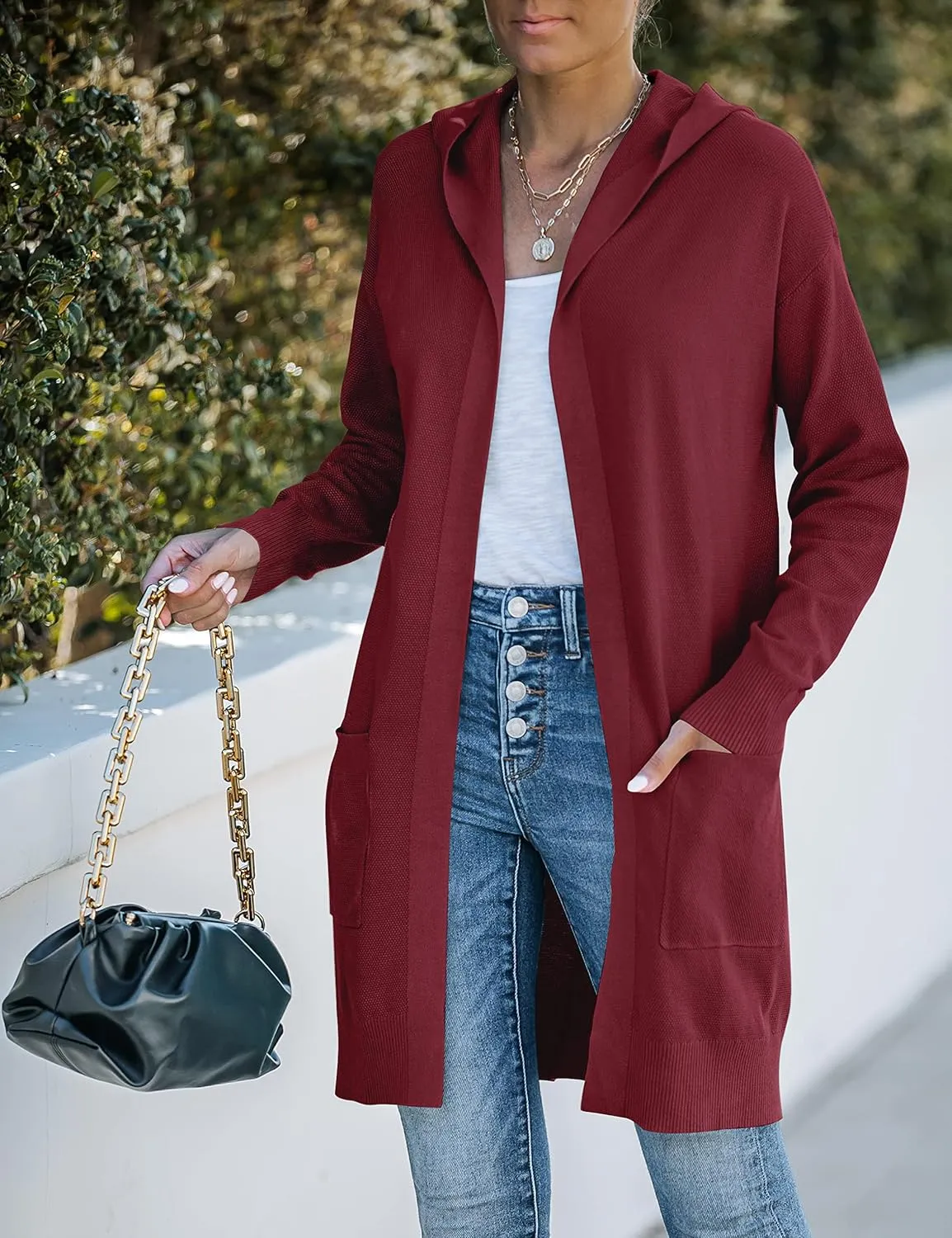 MEROKEETY Women's 2024 Long Sleeve Open Front Hoodie Knit Sweater Cardigan Outwear